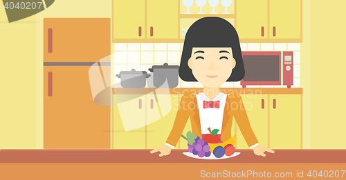 Image of Woman with fresh fruits vector illustration.