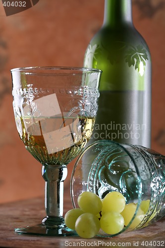 Image of Two Goblets, Grape and Bottle
