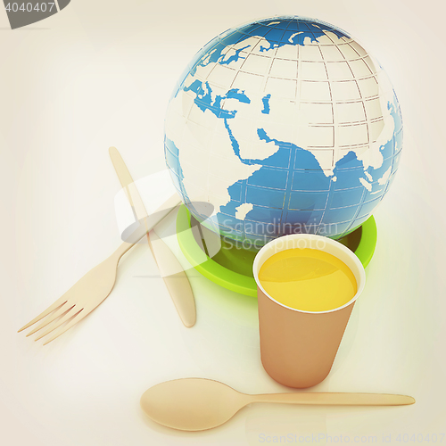 Image of Orange juice in a fast food dishes and earth. . 3D illustration.