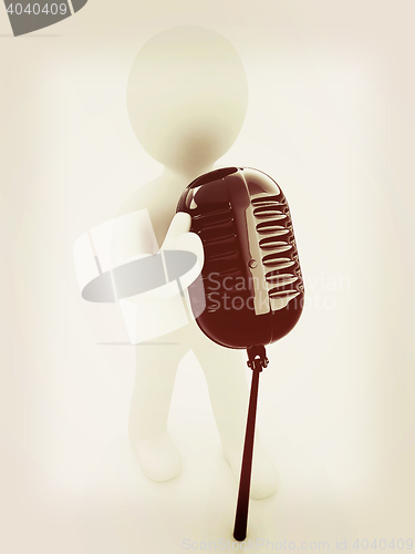 Image of 3D man with a microphone on a white background . 3D illustration