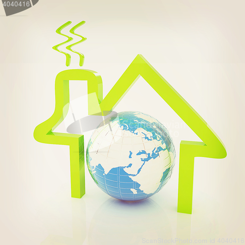 Image of 3d green icon house, earth on white background . 3D illustration