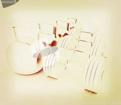 Image of Metall weights and dumbbells . 3D illustration. Vintage style.