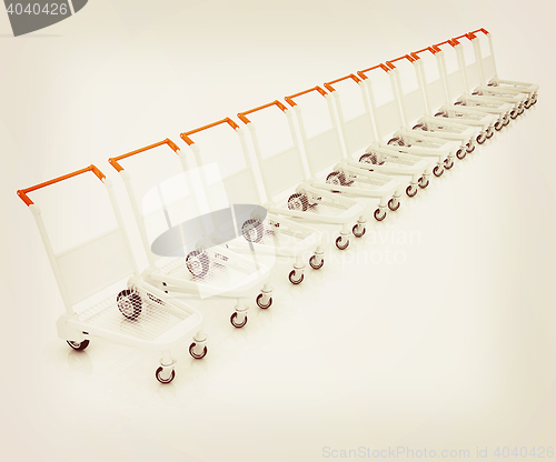 Image of Trolleys for luggages at the airport . 3D illustration. Vintage 