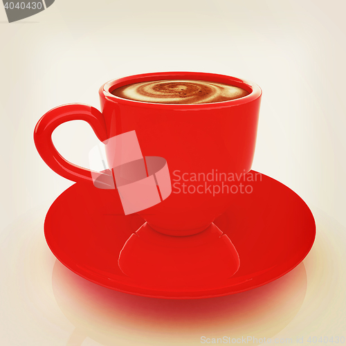 Image of Mug of coffee with milk. 3D illustration. Vintage style.