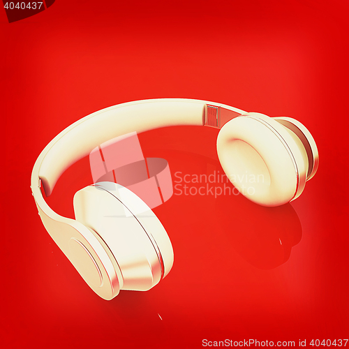 Image of White headphones isolated on a red background . 3D illustration.