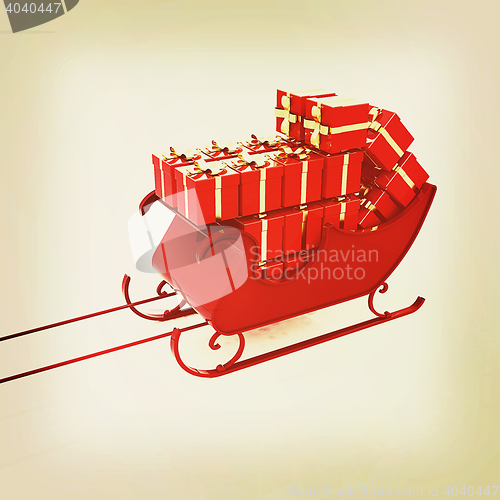 Image of Christmas Santa sledge with gifts. 3D illustration. Vintage styl