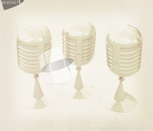 Image of 3d rendering of a microphones. 3D illustration. Vintage style.