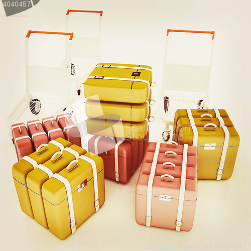 Image of Trolley for luggage at the airport and luggage. 3D illustration.