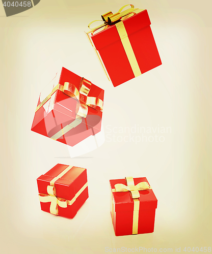 Image of Bright christmas gifts on a white background . 3D illustration. 