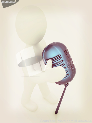 Image of 3D man with a microphone on a white background . 3D illustration