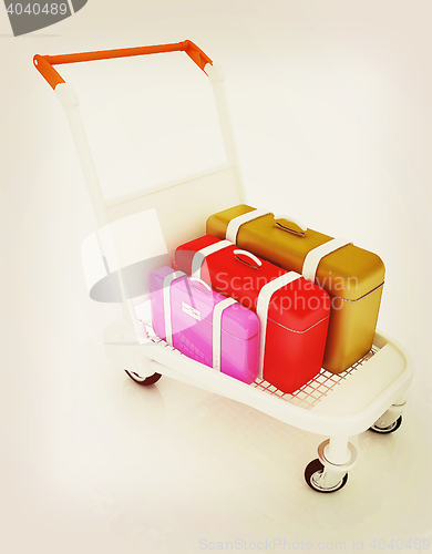 Image of Trolley for luggage at the airport and luggage. 3D illustration.