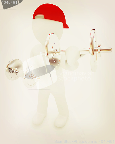 Image of 3d man with metal dumbbells . 3D illustration. Vintage style.