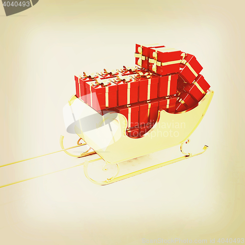 Image of Christmas Santa sledge with gifts. 3D illustration. Vintage styl