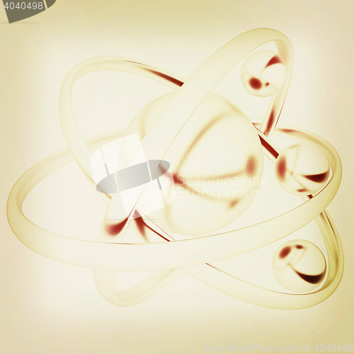 Image of 3d atom. 3D illustration. Vintage style.