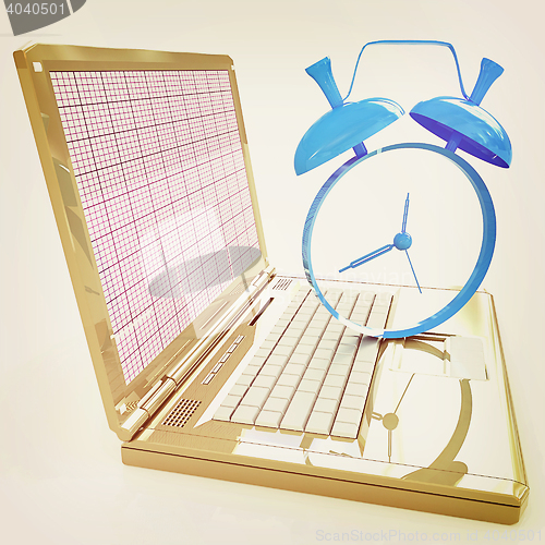 Image of Notebook and clock . 3D illustration. Vintage style.