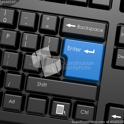 Image of Blue enter button in black keyboard