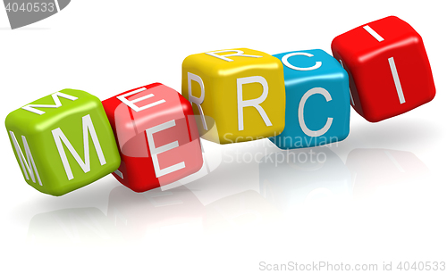 Image of Merci word on the color cube block