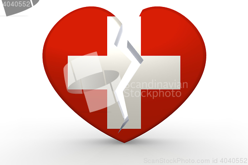Image of Broken white heart shape with Switzerland flag