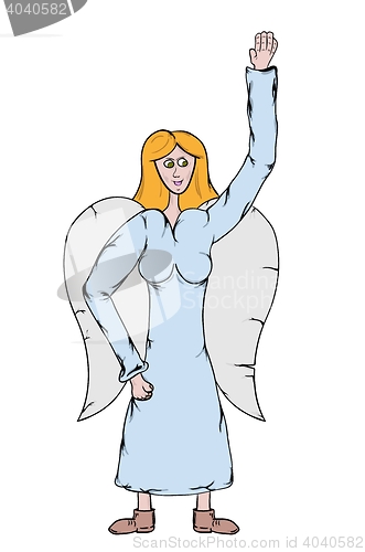 Image of angel in light blue dress with white wings