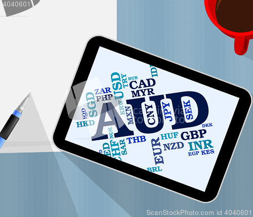 Image of Aud Currency Shows Australian Dollar And Banknotes