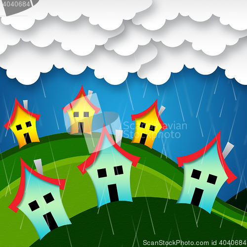 Image of Rainy Houses Indicates Bungalow Property And Apartment