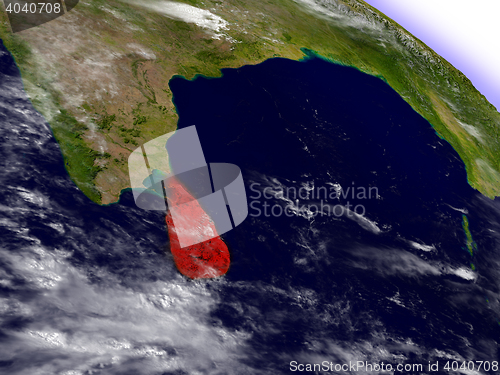 Image of Sri Lanka from space highlighted in red