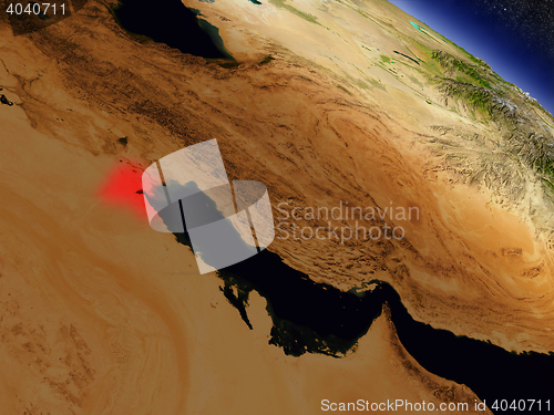 Image of Kuwait from space highlighted in red