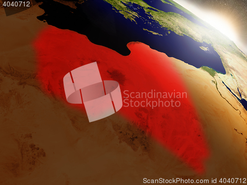 Image of Libya from space highlighted in red
