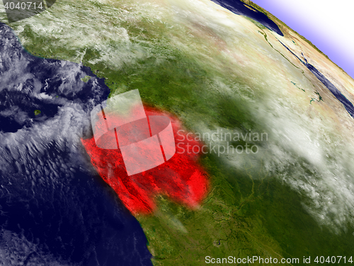 Image of Gabon from space highlighted in red