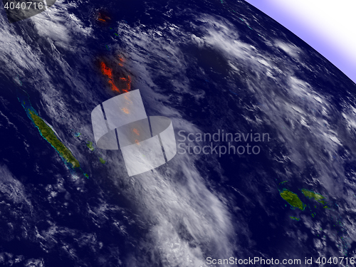 Image of Vanuatu from space highlighted in red