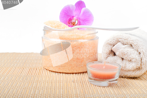 Image of Bath accessories on the bamboo top