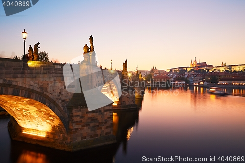 Image of Charles bridge at the amazing sunset