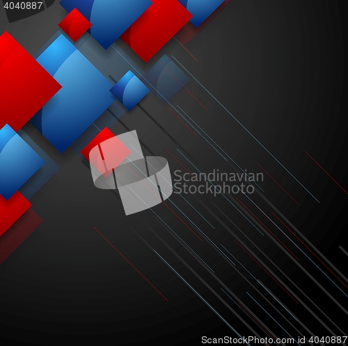 Image of Tech geometric design with blue red squares