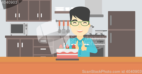 Image of Man looking at cake with temptation.