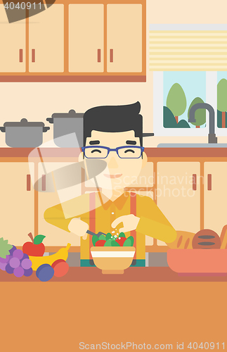 Image of Man cooking vegetable salad vector illustration.