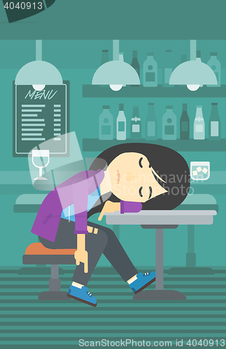 Image of Drunk woman sleeping in bar.