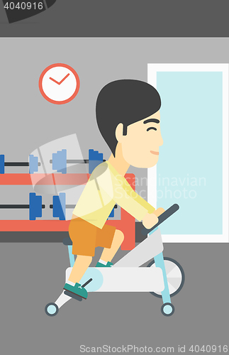 Image of Man riding stationary bicycle vector illustration.