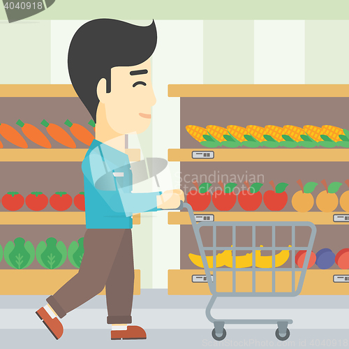 Image of Customer with shopping cart vector illustration.