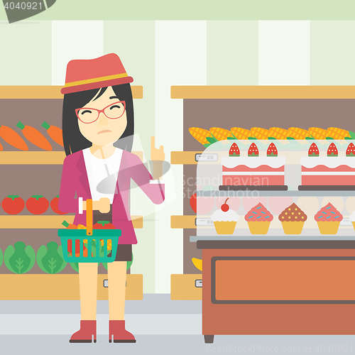 Image of Woman refusing junk food vector illustration.