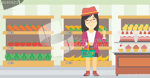 Image of Woman refusing junk food vector illustration.