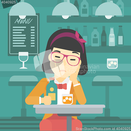 Image of Woman drinking at the bar vector illustration.