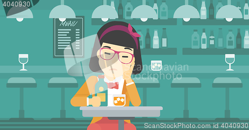 Image of Woman drinking at the bar vector illustration.