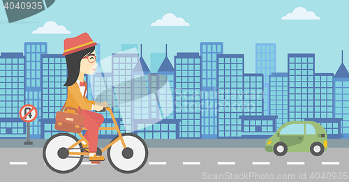 Image of Woman riding bicycle vector illustration.