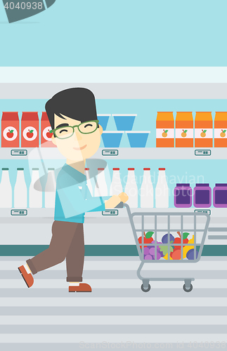 Image of Customer with shopping cart vector illustration.