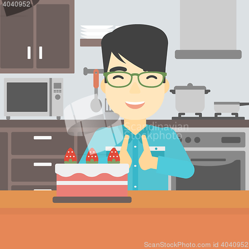 Image of Man looking at cake with temptation.