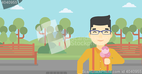 Image of Man eating ice cream vector illustration.