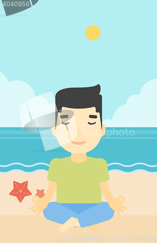 Image of Man meditating in lotus pose vector illustration.