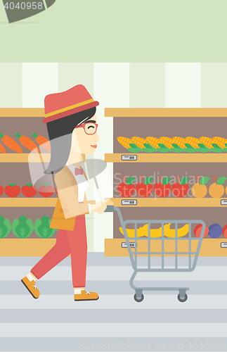 Image of Customer with shopping cart vector illustration.