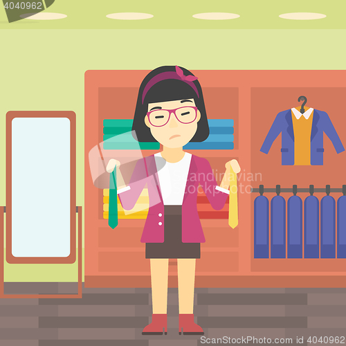 Image of Customer choosing necktie vector illustration.