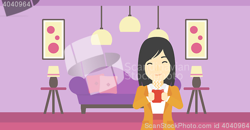 Image of Woman enjoying cup of hot coffee.